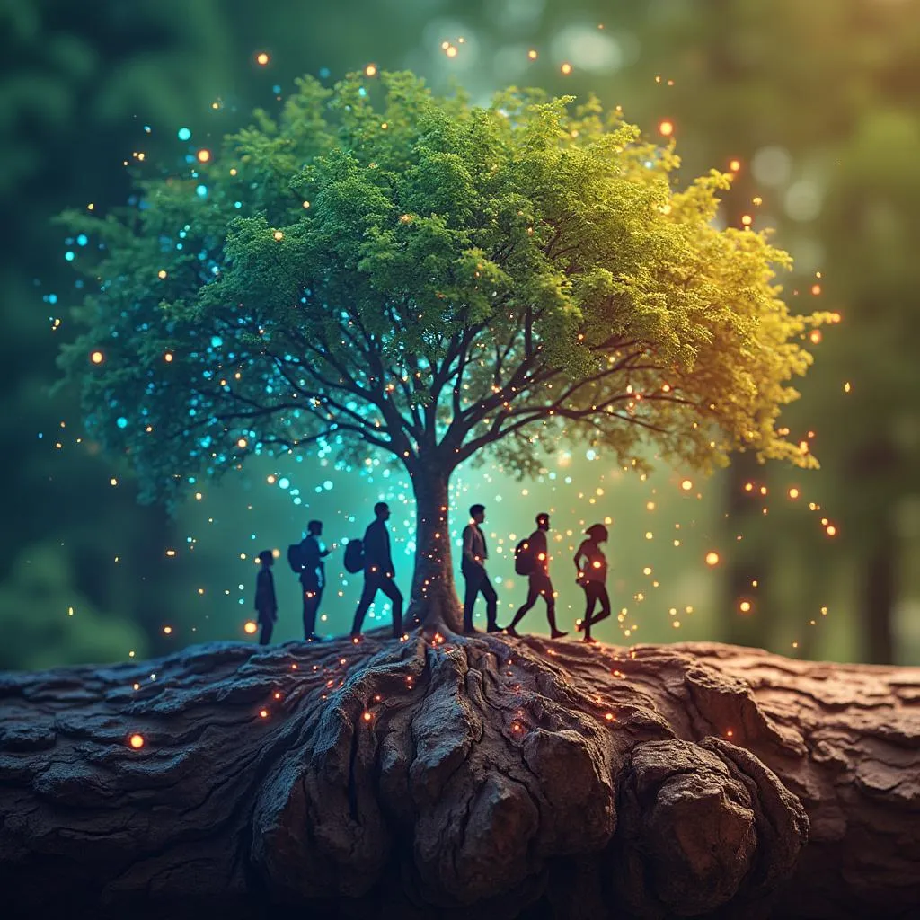 Concepto visual de la historia de la empresa, crecimiento y colaboración