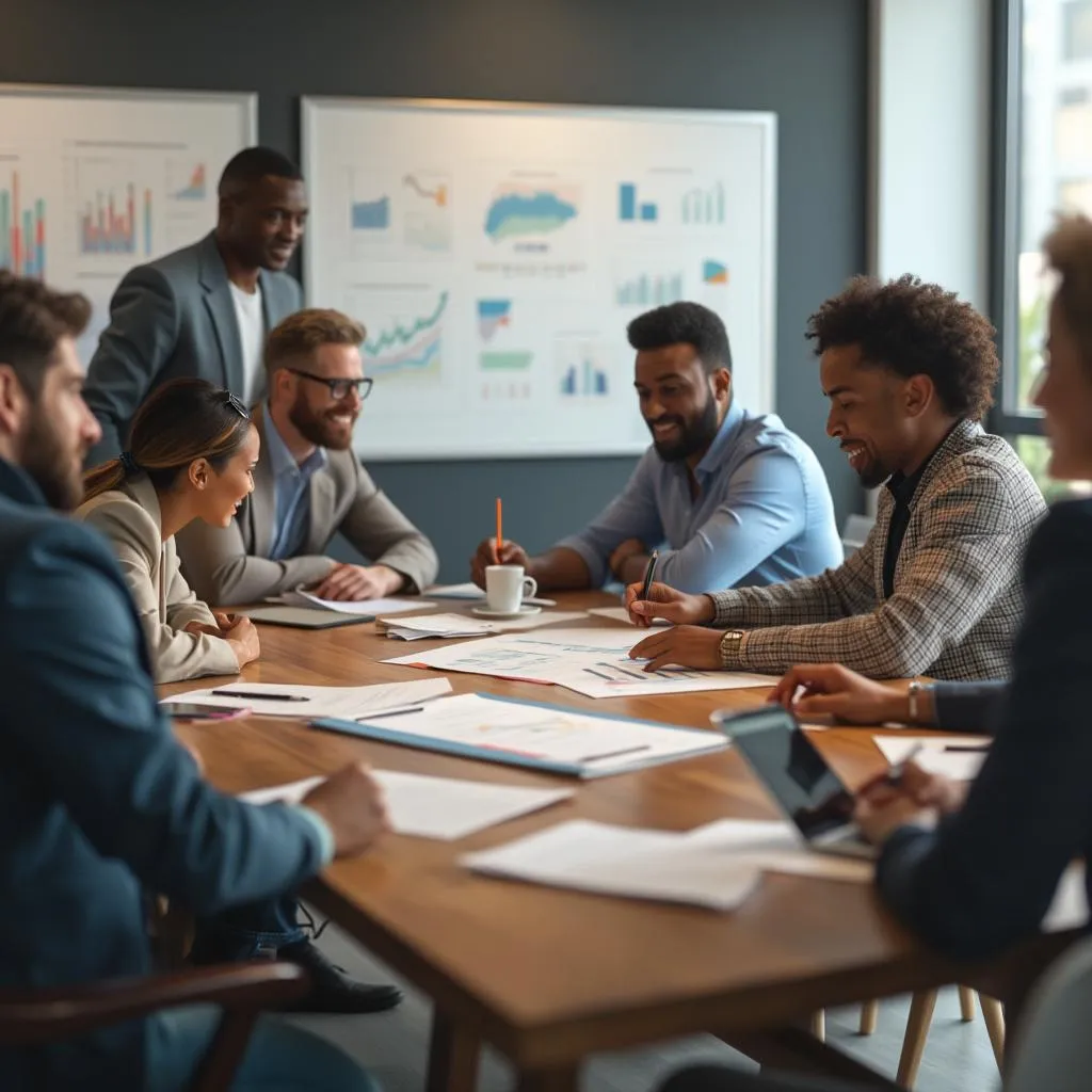 Equipo de marketing colaborando en una estrategia